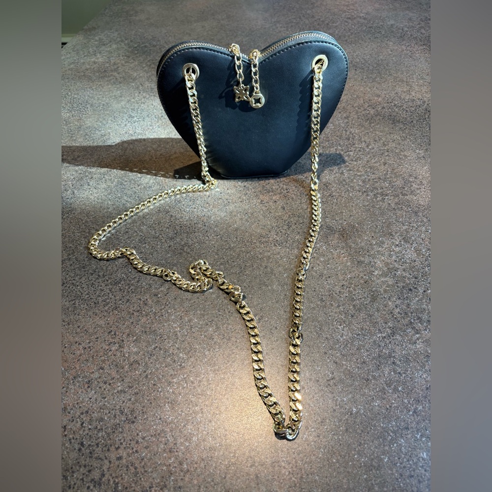 BCBG dark navy/ black Heart-Shaped bag with Gold Chain- so cute!!